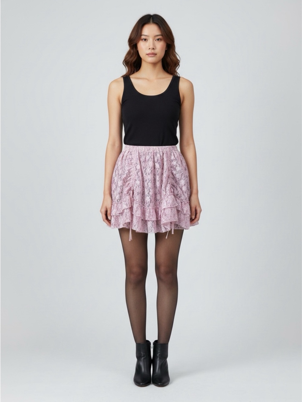 Lace Tiered Mini Skirt in Light Pink